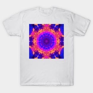 Retro Mandala Flower Blue Pink and Orange T-Shirt